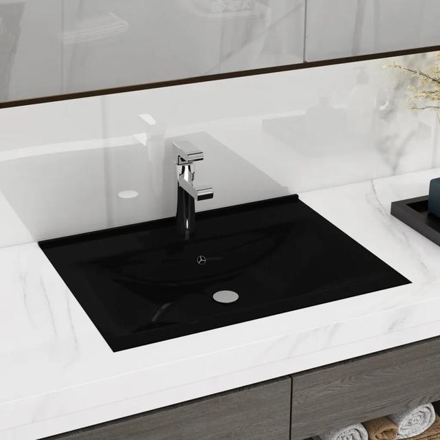 Ebern Designs Bralon 6000mm L x 4600mm W Ceramic Rectangular Sink with Overflow Ebern Designs Finish: Black on Productcaster.