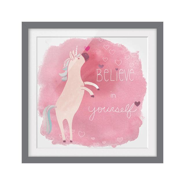 Unicorn Troop - Believe - Picture Frame Graphic Art Zoomie Kids Frame Option: Grey Framed, Size: 70cm H x 70cm W x 2cm D on Productcaster.