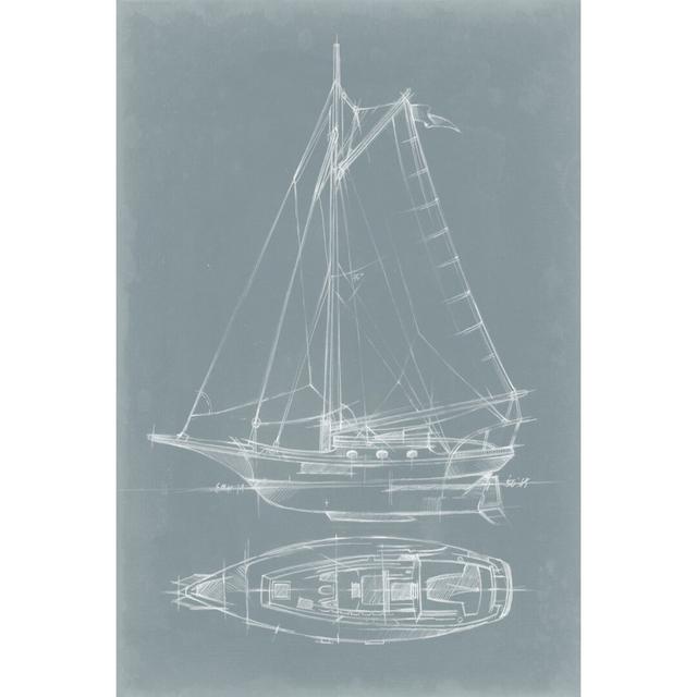 Yacht Sketches IV by Ethan Harper - Wrapped Canvas Print Blue Elephant Size: 91cm H x 61cm W on Productcaster.