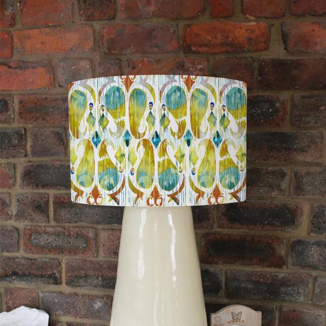 Ikat Vibrant Cotton Drum Lamp Shade Bloomsbury Market Size: 22cm H x 25cm W x 25cm D on Productcaster.