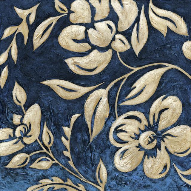 Indigo And Cream Brocade I by Chariklia Zarris - Wrapped Canvas Graphic Art Rosalind Wheeler Size: 30cm H x 30cm W on Productcaster.