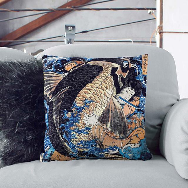 Fighting a Giant Carp by Utagawa Kuniyoshi Cushion with Filling East Urban Home Backing Colour: White, Size: 40cm H x 40cm W x 15cm D on Productcaster.