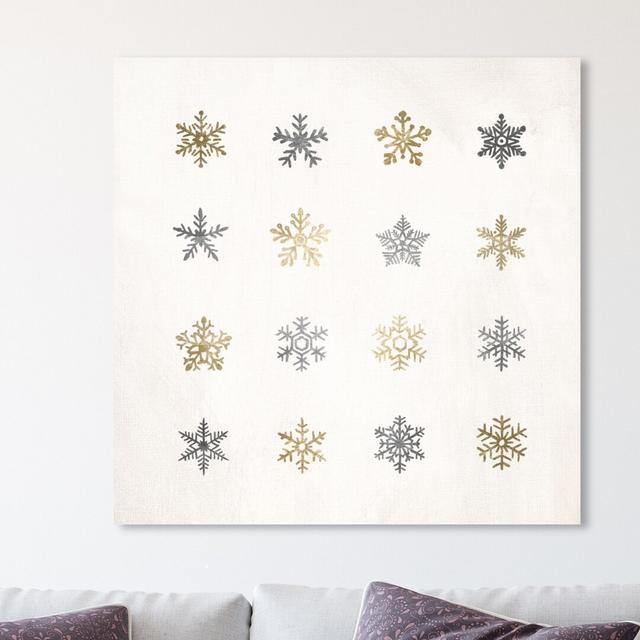 'Snowflakes Silver and Gold' Graphic Art on Wrapped Canvas East Urban Home Size: 91.4 cm H x 91.4 cm W x 3.8 cm D on Productcaster.