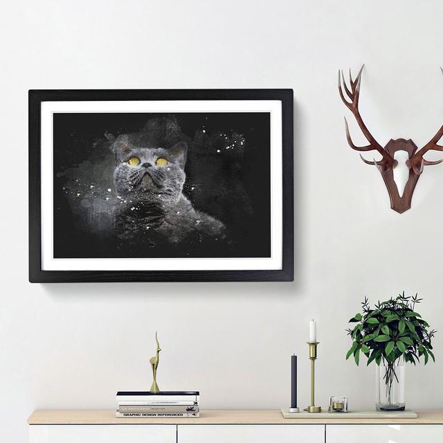 British Shorthair Cat In The Shadows Paint Splash - Picture Frame Graphic Art East Urban Home Frame Option: Black Framed, Size: 62cm H x 87cm W x 2cm on Productcaster.