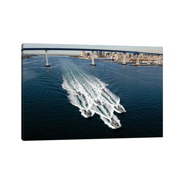 US Navy Patrol Boats Conduct Operations Near The Coronado Bay Bridge In San Diego, California House of Hampton Size: 20.32cm H x 30.48cm W x 1.91cm D on Productcaster.