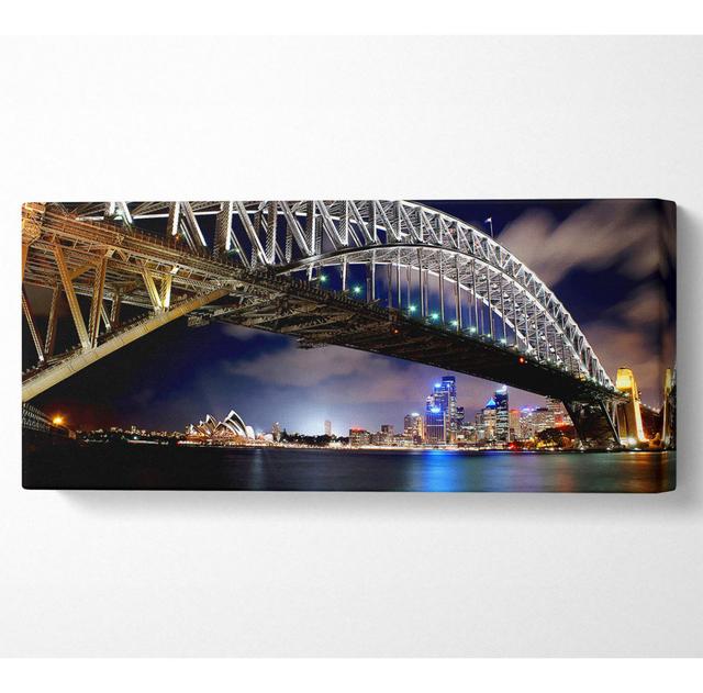 Sydney Harbour Bridge Night Light Reflections - Panorama-Kunstdrucke auf Canvas-Leinwand Ebern Designs Größe: 50,8 cm H x 121,9 cm B 10 cm T on Productcaster.