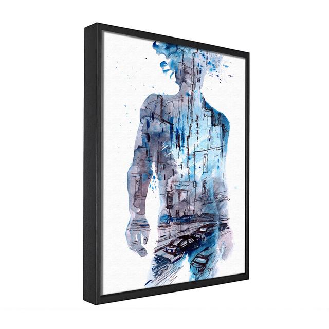 Man In The City Framed Print Ophelia & Co. Format: Black Framed Canvas, Size: 50.8cm H x 35.6cm W x 10cm D on Productcaster.