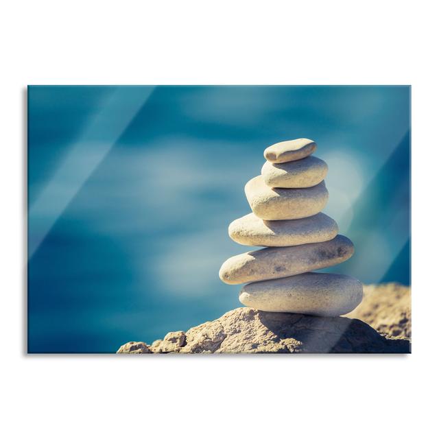 Stone Pyramid on the Beach - Unframed Graphic Art on Glass Brayden Studio Size: 60cm H x 80cm W x 0.4cm D on Productcaster.