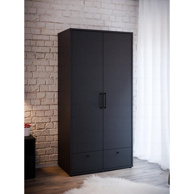 2 Door Black Wardobe with shelves and clothes rail, 95cm W x 190cm H x 54cm D 17 Stories on Productcaster.