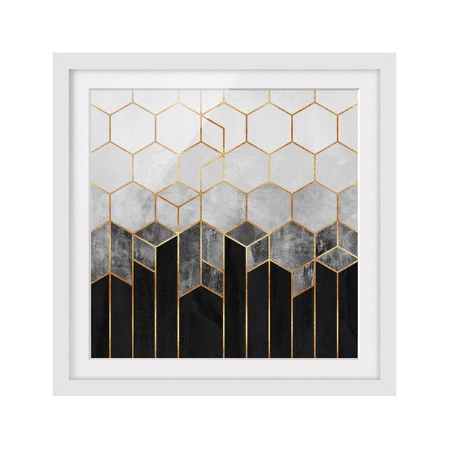 Golden Hexagons Black White - Picture Frame Graphic Art Fairmont Park Format: White, Size: 30cm H x 30cm W x 2cm D, Matte Colour: White on Productcaster.