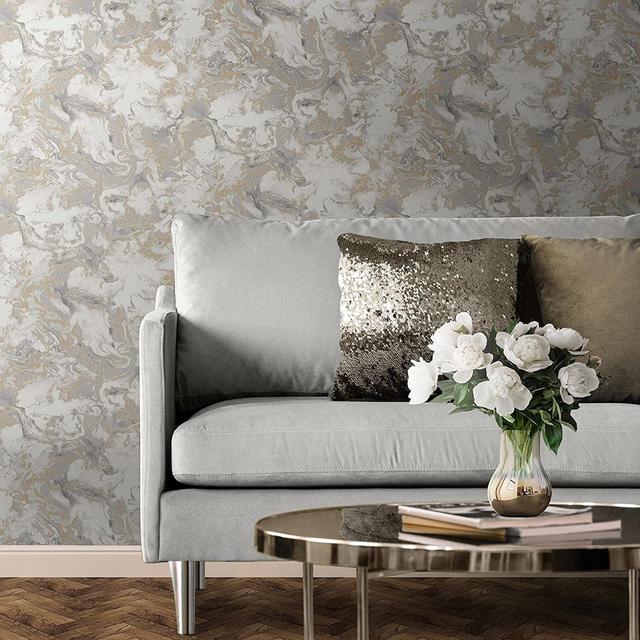 Elixir Marble Silver Wallpaper Muriva Colour: Grey/Gold on Productcaster.