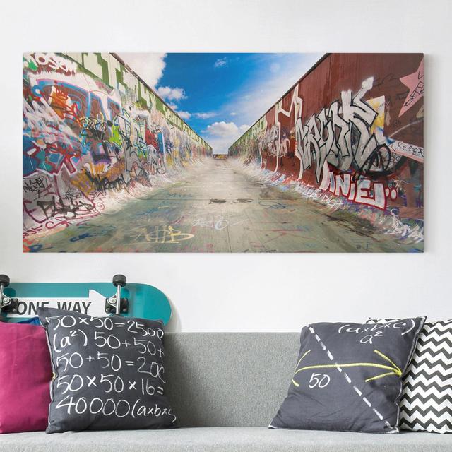 Skate Graffiti - Wrapped Canvas Graphic Art Print East Urban Home Size: 50cm H x 150cm W x 2cm D on Productcaster.