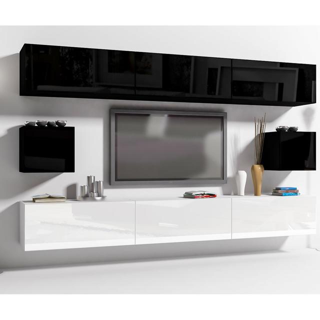 Wohnwand für TVs bis zu 88" Perspections Farbe: Up Black Matt/Black Matt Down White Matt/White Mat on Productcaster.