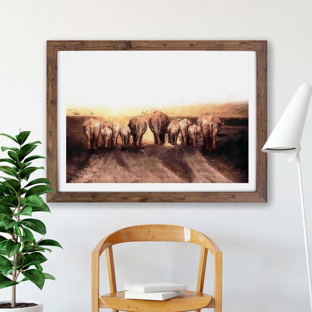 Herd Of Elephants On A Dusty Road - Single Picture Frame Painting East Urban Home Size: 62cm H x 87cm W x 2cm D, Frame Option: Walnut on Productcaster.