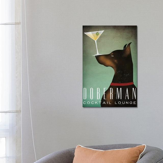 Doberman Cocktail Lounge by Ryan Fowler - Wrapped Canvas Painting Happy Larry Size: 66.04cm H x 45.72cm W x 1.91cm D on Productcaster.