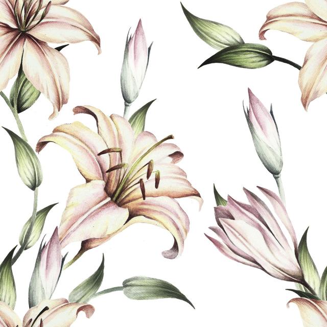 Seamless Pattern With Lilies - Wrapped Canvas Graphic Art 17 Stories Size: 91cm H x 91cm W x 3.8cm D on Productcaster.