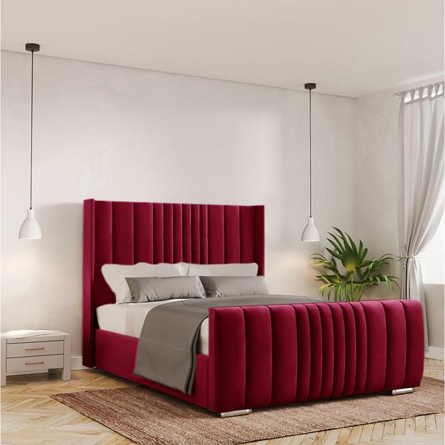 Schwamm Bed Frame - Velvet Fairmont Park Size: Small Double (120 x 190 cm), Colour: Red on Productcaster.