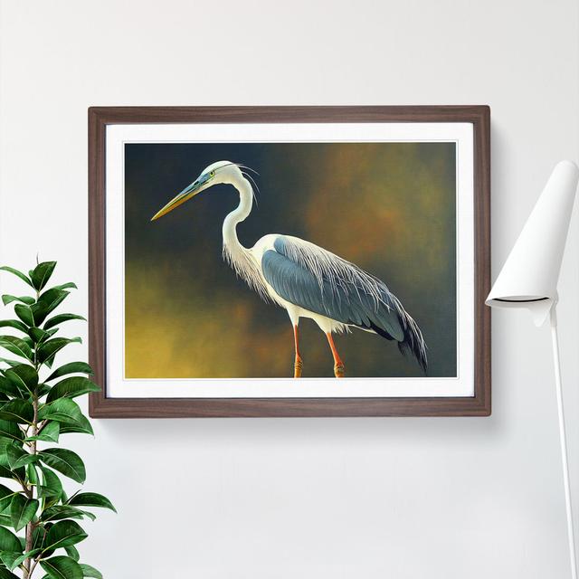 Bright Heron Bird House of Hampton Frame Colour: Walnut Framed, Size: 46cm H x 64cm W x 2cm D on Productcaster.