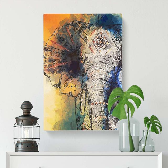 Indian Elephant In Abstract - Wrapped Canvas Print East Urban Home Size: 91cm H x 60cm W x 3cm D on Productcaster.