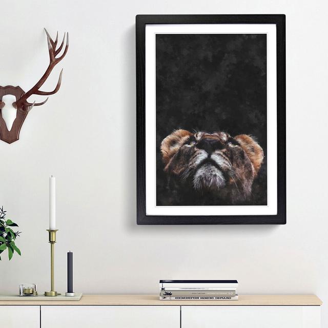 Lion Looking Upwards - Picture Frame Graphic Art Print East Urban Home Frame Option: Black Framed, Size: 87cm H x 62cm W x 2cm D on Productcaster.