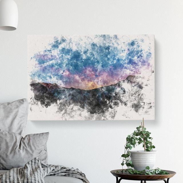 Colourful Stars Over The Mountain Watercolour - Wrapped Canvas Print East Urban Home Size: 35cm H x 50cm W x 3cm D on Productcaster.