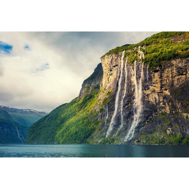 Geiranger Fjord. Seven Sisters Waterfall, Norway Union Rustic Size: 61cm H x 91cm W x 3.8cm D on Productcaster.