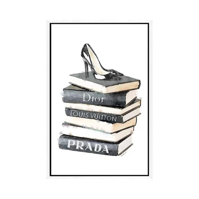 Leinwandbild - Gemälde „Tall Stack of Fashion Books with Heels” von Amanda Greenwood Fairmont Park Größe: 66,04 cm H x 45,72 cm B x 3,81 cm T, Format: on Productcaster.