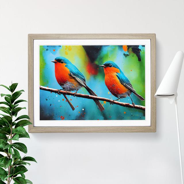 XH1022-7527X Robin Bird Splash Vol.3 Abstract - Single Picture Frame Painting 17 Stories Size: 25cm H x 34cm W x 2cm D, Frame Colour: Oak on Productcaster.