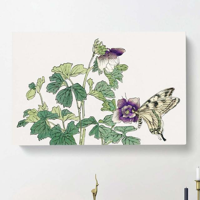 Butterfly on a Purple Flower by Morimoto Toko - Wrapped Canvas Painting Print East Urban Home Size: 40cm H x 60cm W x 3cm D on Productcaster.