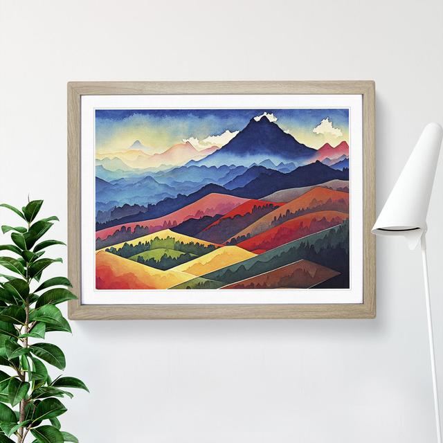 Mountain Landscape Watercolour Vol.1 Abstract - Picture Frame Painting Alpen Home Size: 25cm H x 34cm W x 2cm D, Frame Colour: Oak Framed on Productcaster.