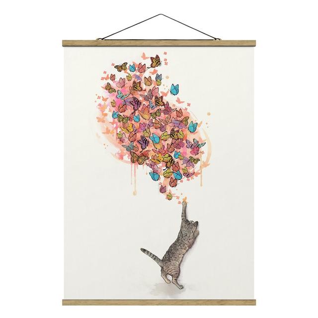 Illustration Cat with Colourful Butterflies by Laura Graves - Graphic Art Print Rosalind Wheeler Size: 106.5cm H x 80cm W x 0.3cm D on Productcaster.