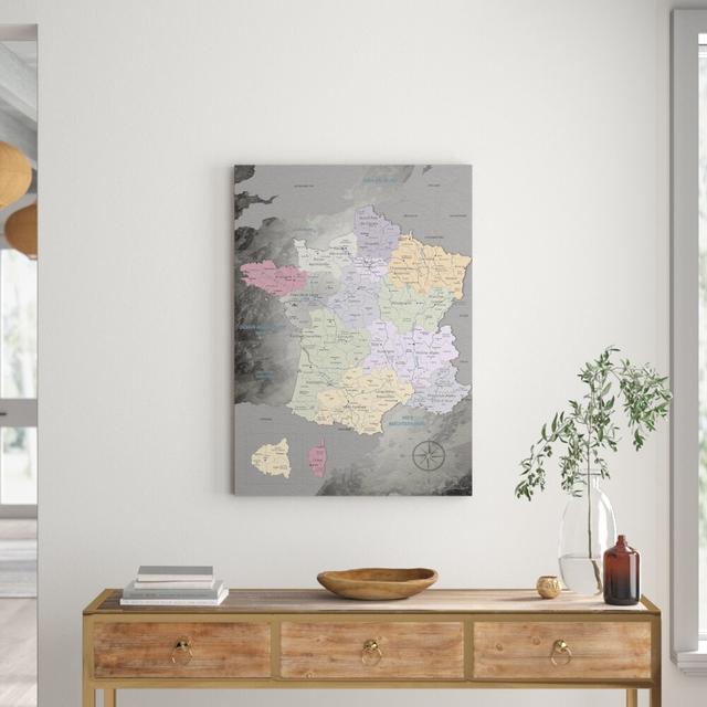 Fine Grey Map of France Graphic Art Print on Canvas East Urban Home Size: 200cm L x 150cm W on Productcaster.