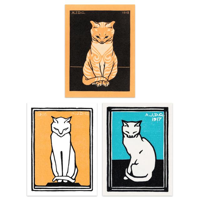 Three Sitting Cats Vintage Julie De Graag 3-Piece Set Unframed Wall Art Prints Living Room Bedroom Aesthetic Retro Marlow Home Co. Size: 29.7cm H x 21 on Productcaster.