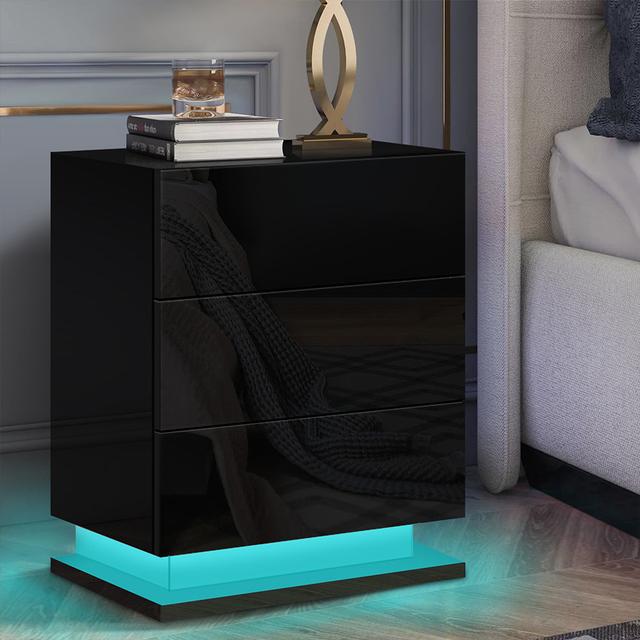 3 Drawers LED Bedside Table High Gloss Metro Lane Colour: Black on Productcaster.