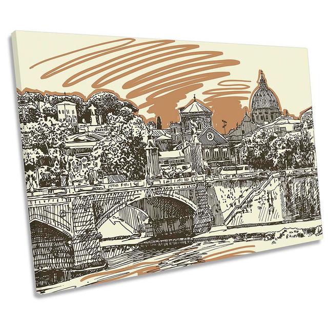 Rome Italy City Sketch - Wrapped Canvas Print Rosalind Wheeler Size: 50.8cm H x 76.2cm W x 2cm D on Productcaster.