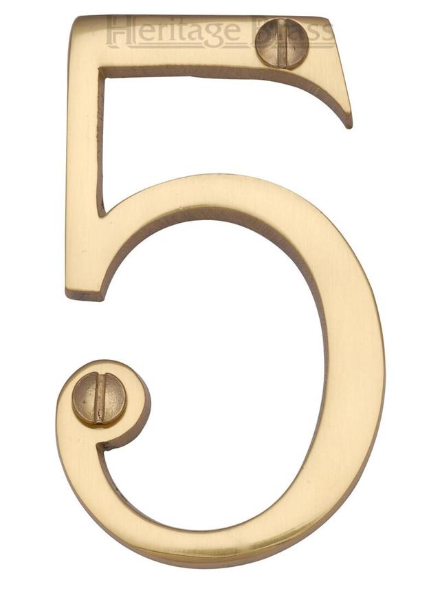 House Number Heritage Brass Number: 5, Colour: Satin Chrome on Productcaster.