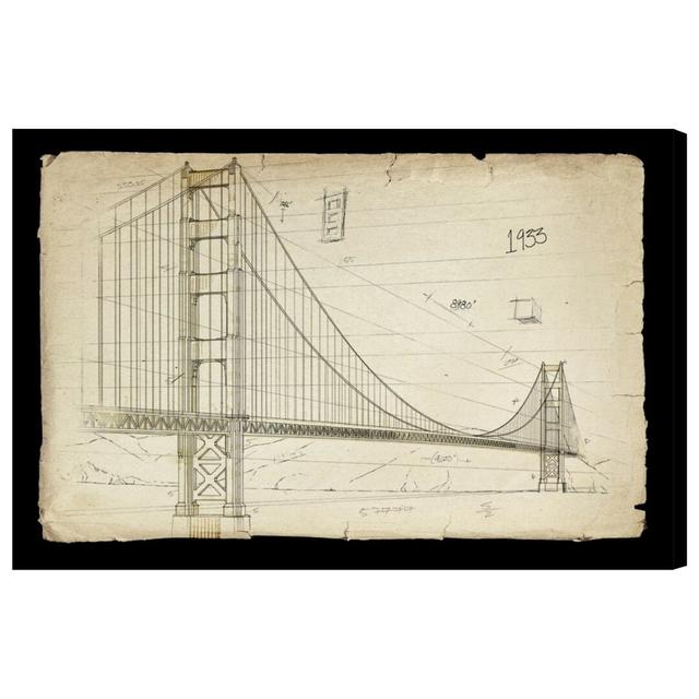 'Golden Gate Bridge 1933' by Art Remedy Graphic Art Wrapped on Canvas Oliver Gal Size: 25cm H x 38cm W on Productcaster.