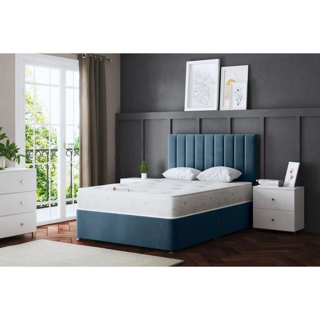 Amelia Upholstered Panel Divan Bed with Headboard Fairmont Park Colour: Blue, Size: Small Single (2'6) on Productcaster.