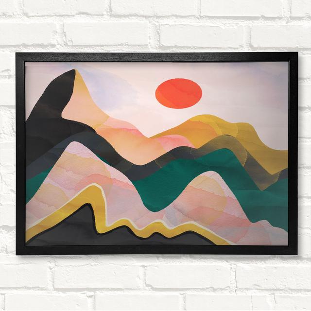 Red Sun Mountain Abstract - Closed Corner Frame Art Prints on Wood Metro Lane Size: 29.7cm H x 42cm W on Productcaster.