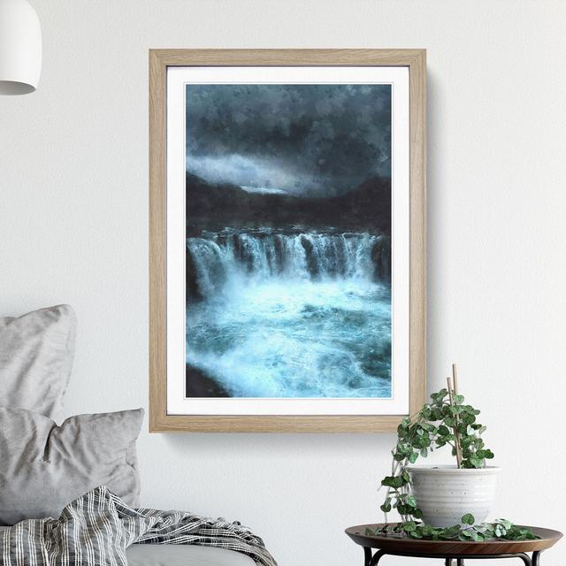 Moody Waterfall in Iceland - Picture Frame Graphic Art East Urban Home Size: 36cm H x 27cm W x 2cm D, Frame Option: Oak on Productcaster.