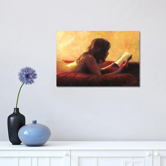 Reading In Bed by Christopher Clark - Wrapped Canvas Painting Marlow Home Co. on Productcaster.