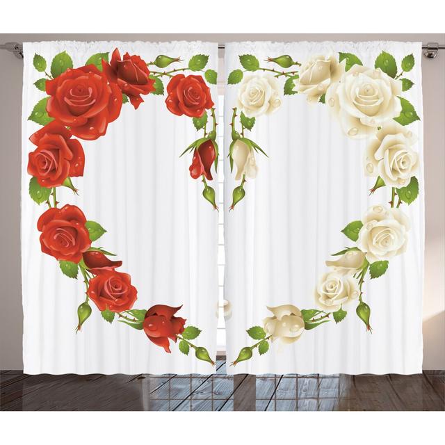 Rustikaler Vorhang, Herz-Blumenstrauß Romantische, Rose, Rot Weiß Grün East Urban Home Panel-Größe: 280 cm B x 245 T cm on Productcaster.