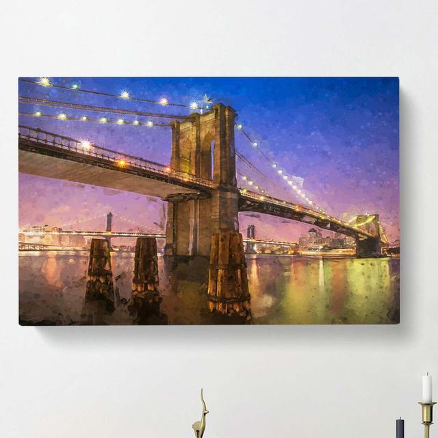 Brooklyn Bridge At Night In Abstract - Wrapped Canvas Print East Urban Home Size: 40cm H x 60cm W x 3cm D on Productcaster.