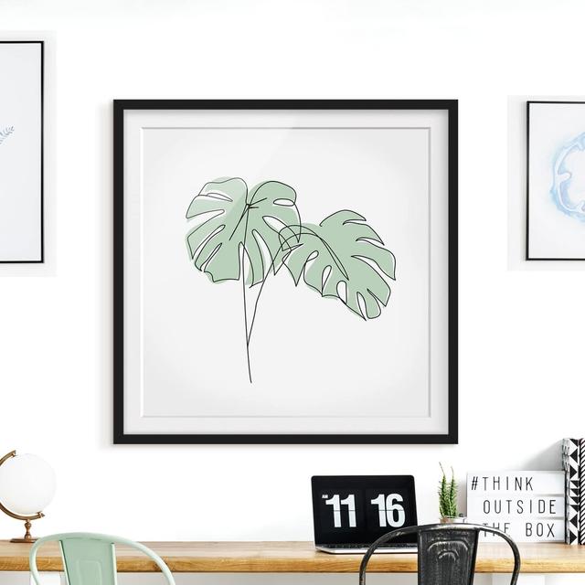 Monstera Leaves Line Art - Picture Frame Graphic Art Bay Isle Home Size: 50cm H x 50cm W x 2cm D, Frame Option: Black Framed on Productcaster.