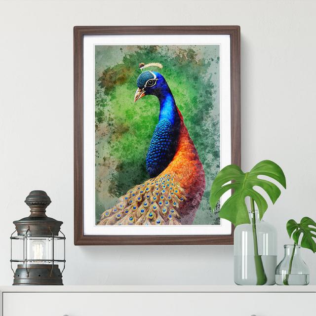 Peacock In Watercolour No.4 - Single Picture Frame Print Latitude Vive Frame Colour: Walnut Framed, Size: 46cm H x 34cm W x 2cm D on Productcaster.