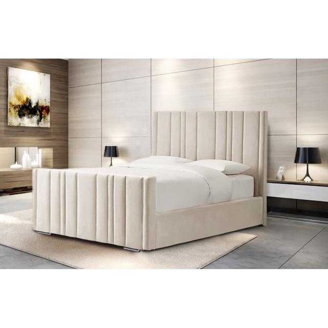 Amalberga Upholstered Bed Ivy Bronx Colour: Cream, Size: Double (4'6) on Productcaster.