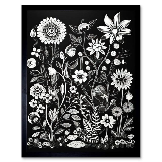 Glenoe Black And White Wild Flower Contour Pattern - Single Picture Frame Print Marlow Home Co. on Productcaster.