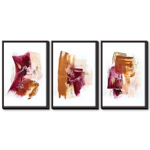 Autumnal Bliss - 3 Piece Graphic Art Set on Canvas Clock Canvas Size: 70cm H x 150cm W x 4.5cm D, Format: Black Framed on Productcaster.