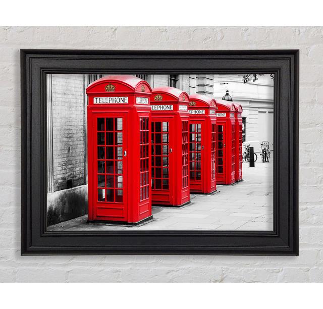 Red Telephone Box Lineup Framed Print Ebern Designs Size: 42cm H x 59.7cm W x 8cm D on Productcaster.