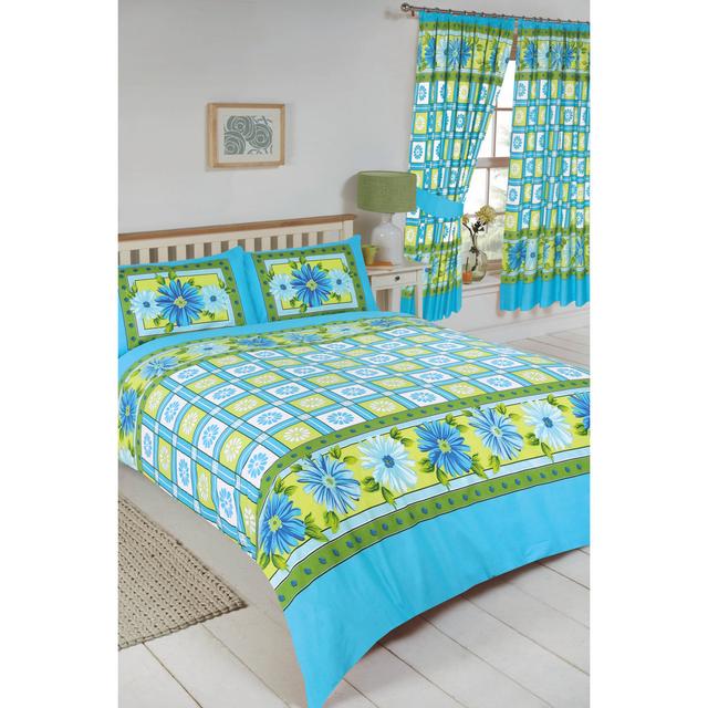 Rizo Daisy Check 132 TC Duvet Cover Set 17 Stories Colour: Azure, Size: Single Duvet Cover + 1 Standard Pillowcase on Productcaster.